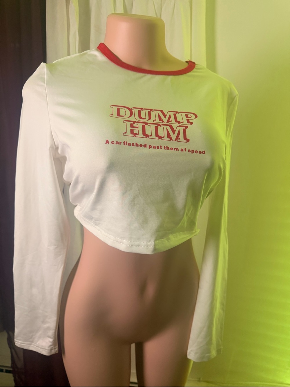 SHEIN White Long-Sleeve Cropped Tee with Red Graphic